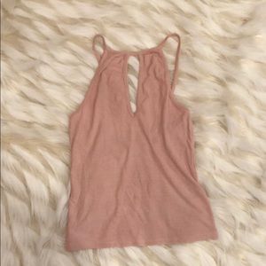 Pale pink tank top.